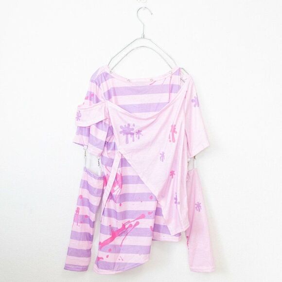 Gloomy Bear Goth Emo Punk Pink &  Purple Punk Raver Shredded Top Small - Picture 2 of 2